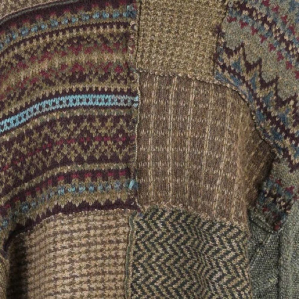 Polo Ralph Lauren Turtleneck Knit Poncho Olive and Brown Fair Isle Patchwork - Picture 13 of 16